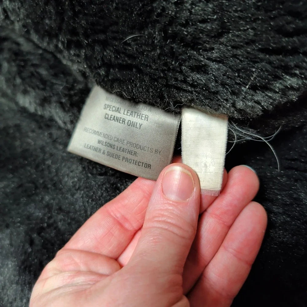 Vintage Wilsons Leather Black Hooded Jacket Faux Fur‎ Lined Belted Womens XL